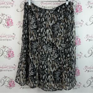 Notations skirt flowy flowers floral Black and Brown geometric squares Skirt